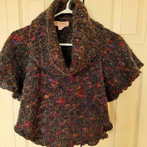 Gil Aimbez Wool Knit Crop Poncho with Cowl Neck